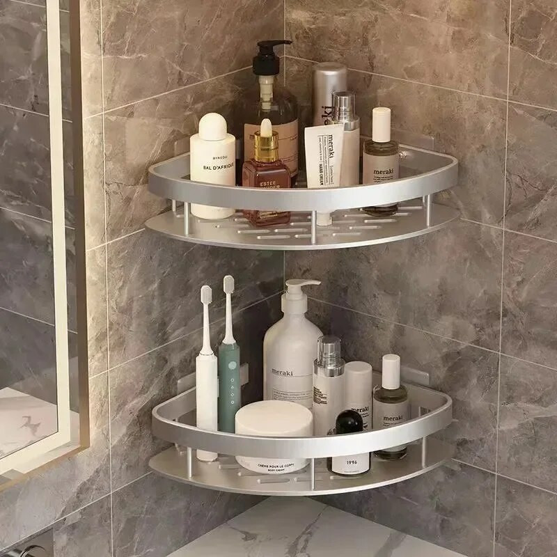 Polica za kupaonicu Stalak za šampone od aluminijske legure Organizator za pohranu šminke Polica za tuš Kupaonski dodaci Kutna polica za zid bez bušenja