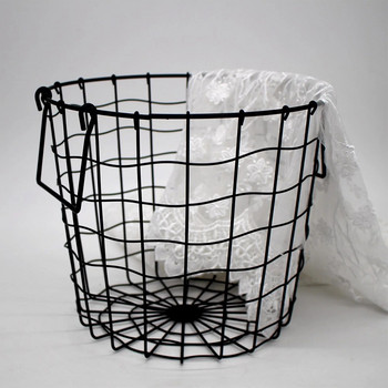 Метална телена кошница за пране Желязна тел Кошница за съхранение Кръгъл органайзер Кошче за дрехи Играчки Одеяло за книги wzpi