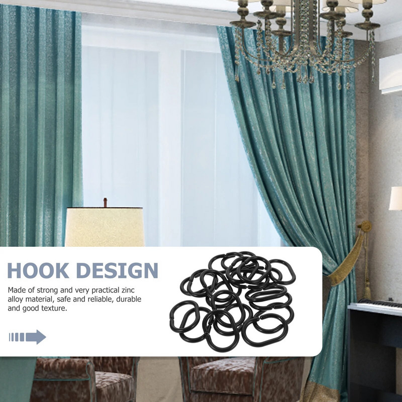 20 db Zuhanyfüggöny Műanyag Gyűrű Gyűrűk Rozsdamentes Horgok Fekete Függő Abs Akasztók