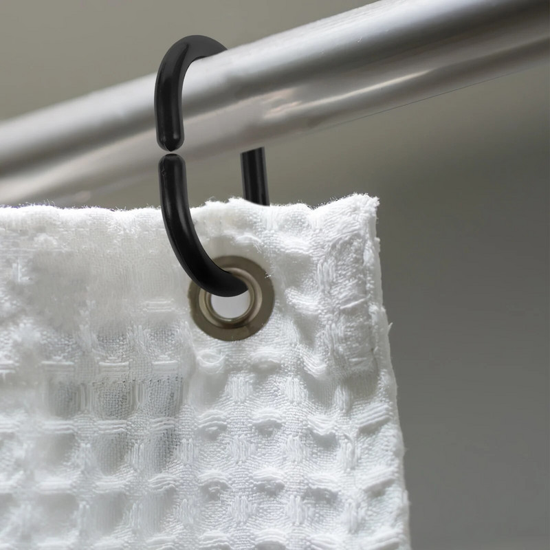 20 db Zuhanyfüggöny Műanyag Gyűrű Gyűrűk Rozsdamentes Horgok Fekete Függő Abs Akasztók