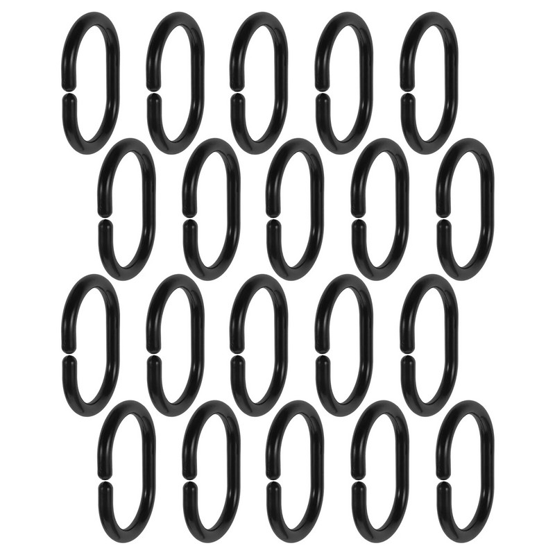 20 db Zuhanyfüggöny Műanyag Gyűrű Gyűrűk Rozsdamentes Horgok Fekete Függő Abs Akasztók