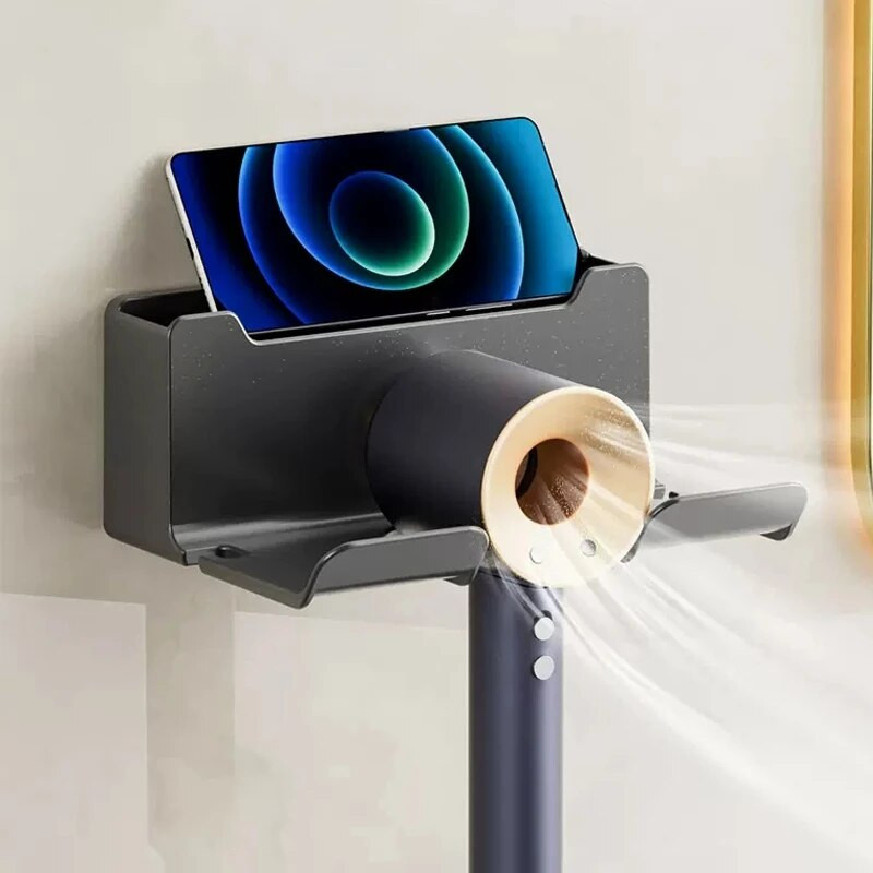 Επιτοίχια θήκη για πιστολάκι μαλλιών με καλάθι αποθήκευσης Αδιάβροχο πιστολάκι μαλλιών Oragnizer Rack Μπάνιο φυσητήρα μαλλιών Οργανωμένο ράφι