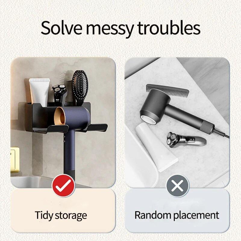 Επιτοίχια θήκη για πιστολάκι μαλλιών με καλάθι αποθήκευσης Αδιάβροχο πιστολάκι μαλλιών Oragnizer Rack Μπάνιο φυσητήρα μαλλιών Οργανωμένο ράφι