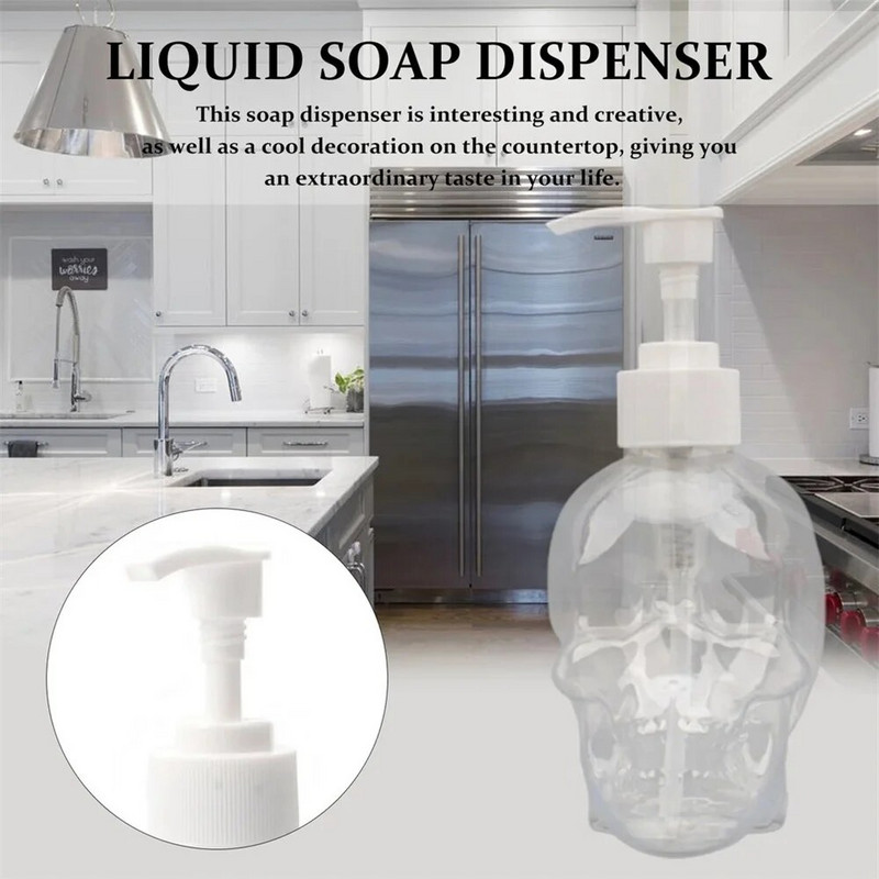 350 ml Creative Skull Shape folyékony szappan tölthető palackos szappanadagoló kézi szappan tusfürdő sampon átlátszó üres palack