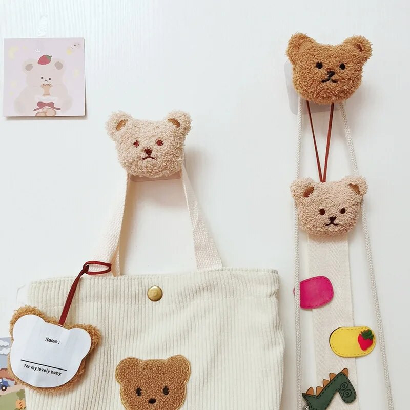 Pliušinis meškiukas medinis raktų krepšys palto kabliukas Daugiafunkcis sienų dekoras.