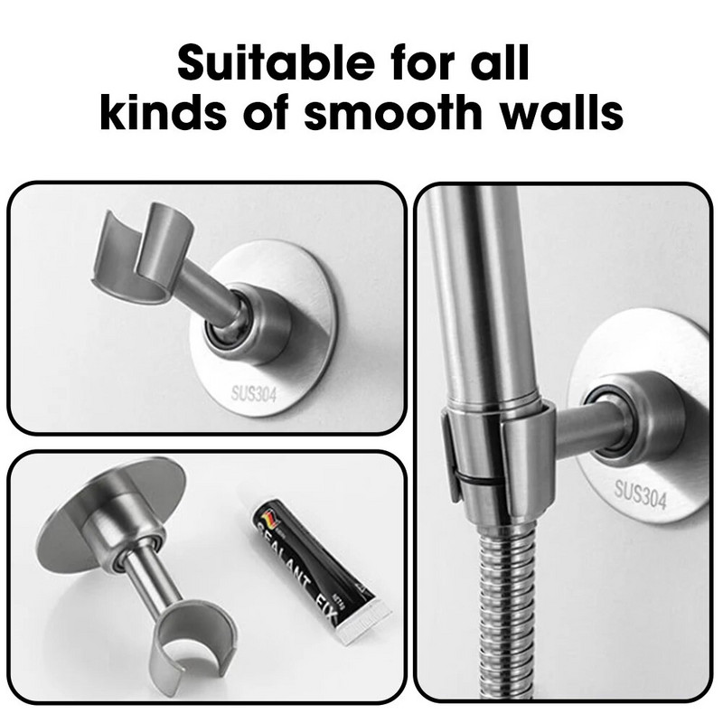 Erős ragasztó 360° 304 rozsdamentes acél zselé csavarokkal rögzítve Zuhanyfej tartó Állítható fürdőszobai kiegészítők konzol