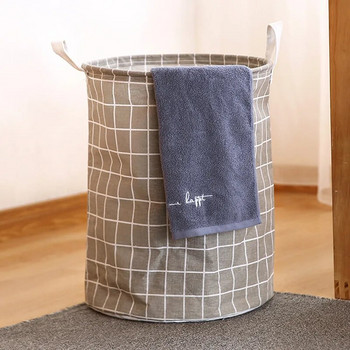 Домакинска кошница за мръсно пране Кофа за съхранение на играчки Карирана тъкан Памучно бельо Кошница за пране Голяма сгъваема водоустойчива кутия