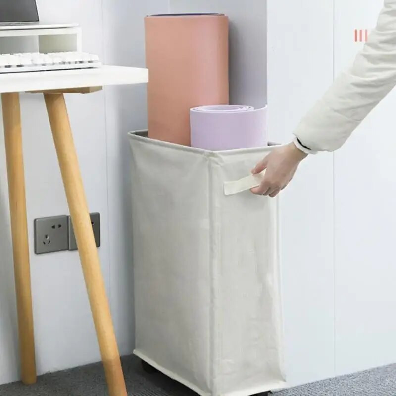 Sulankstomi skalbinių krepšeliai, dideli, ploni, sulankstomi kliūtis, laisvai stovinti siaura kampinė dėžė su rankena Namų laikymo krepšelio priedai