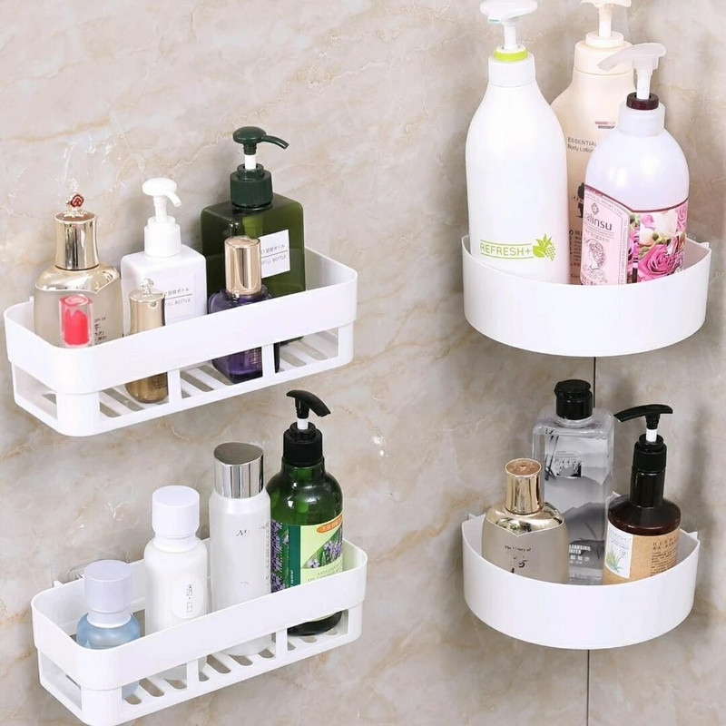 Fürdőszoba falra szerelhető műanyag tároló állvány tároló doboz sampon tálca állvány egyrétegű ingyenes lyukasztó polc rendező