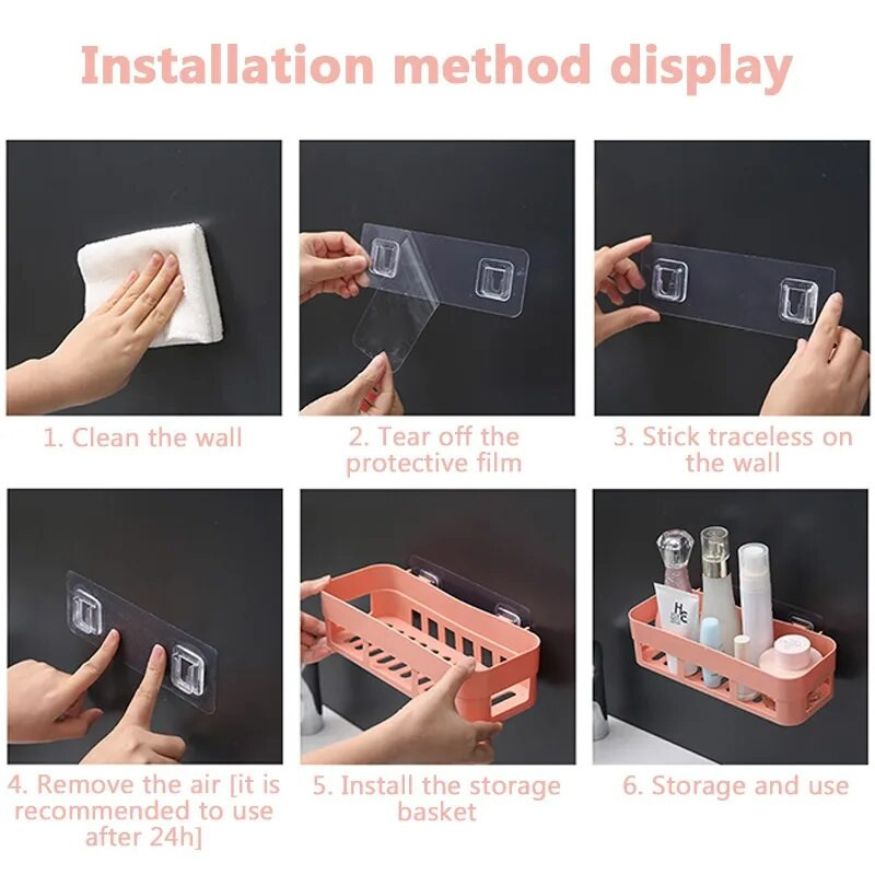 Fürdőszoba falra szerelhető műanyag tároló állvány tároló doboz sampon tálca állvány egyrétegű ingyenes lyukasztó polc rendező