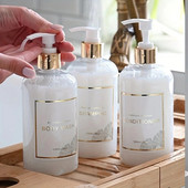 Dispenser de săpun pentru decor de baie Balsam de șampon reîncărcat Dispenser de spălat corporal Sticla Recipient de lichid pentru baie cu etichete