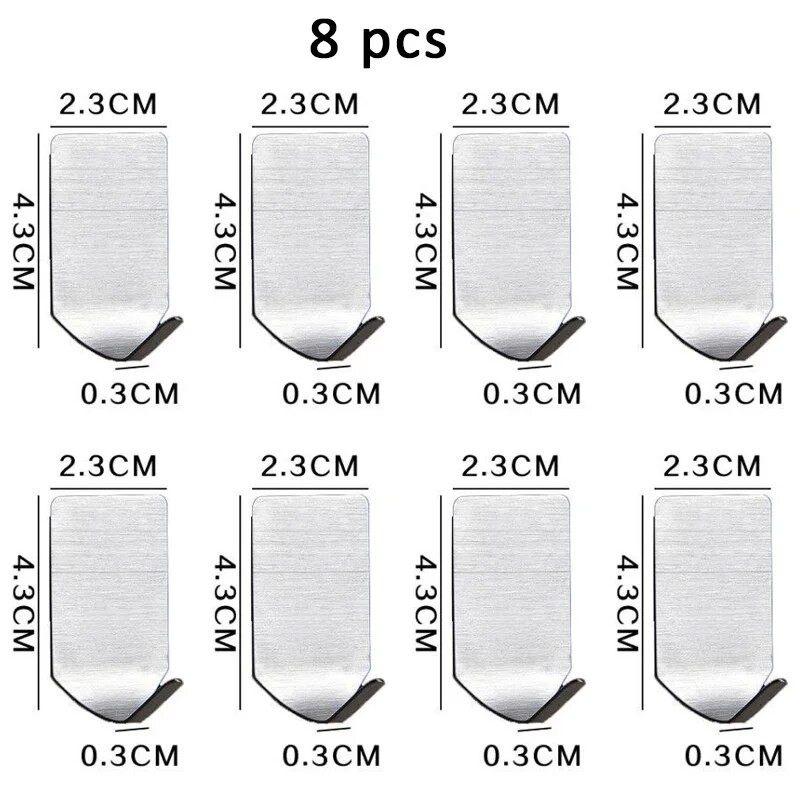Nėra pėdsakų 8vnt./rinkinys Sidabrinis 304 Nerūdijančio plieno sieninis kablys Lipnus įvairios paskirties vonios kambario reikmenys Virtuvės reikmenys