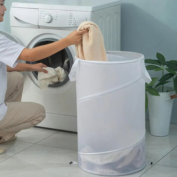 Дишаща сгъваема кошница за пране с отваряне на шнур Издръжлива полиестерна кърпа Кошница за мръсни дрехи