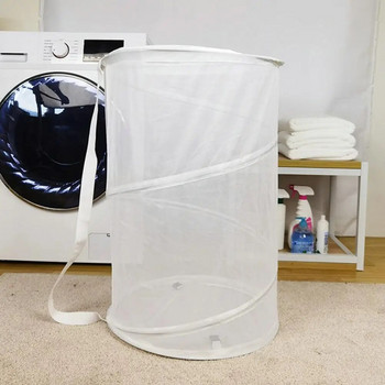Дишаща сгъваема кошница за пране с отваряне на шнур Издръжлива полиестерна кърпа Кошница за мръсни дрехи