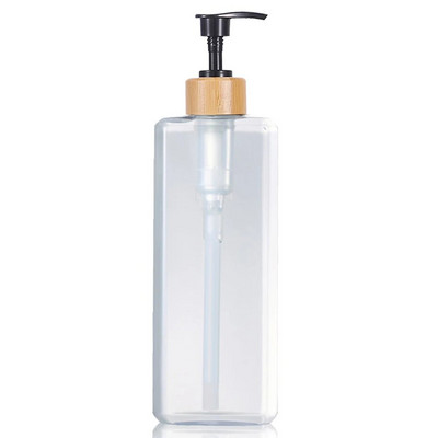 Flacon dozator de șampon de 500 ml cu pompă de bambus Dispenser de sticle de săpun pentru baie de duș pentru dozare loțiune și balsam șampon
