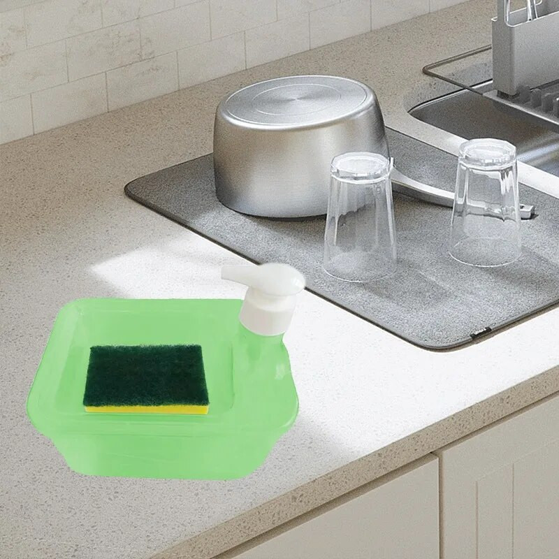 Εγχειρίδιο αντλίας διανομέα σαπουνιού Press Cleaning Liquid Dispenser Container Soap Organizer with Sponge Kitchen Tool Bthroom Supplies