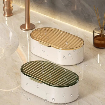 Луксозна двуслойна кутия за сапун Домашна баня Без пробиване Издълбан капак на кутията за сапун Прахоустойчив държач