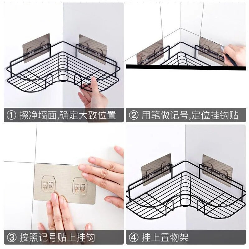 Γωνιακό ράφι μπάνιου Βάση σαμπουάν Επιτοίχια ράφια κουζίνας Μεταλλική οργάνωση ραφιού ντους Γωνιακή σχάρα αποθήκευσης μπάνιου