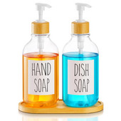 Dozator de sapun transparent pentru chiuveta de bucatarie Pompa din bambus Recipient pentru sticla Dozator de sapun de maini pentru baie Sticla de depozitare pentru lotiune 500 ml