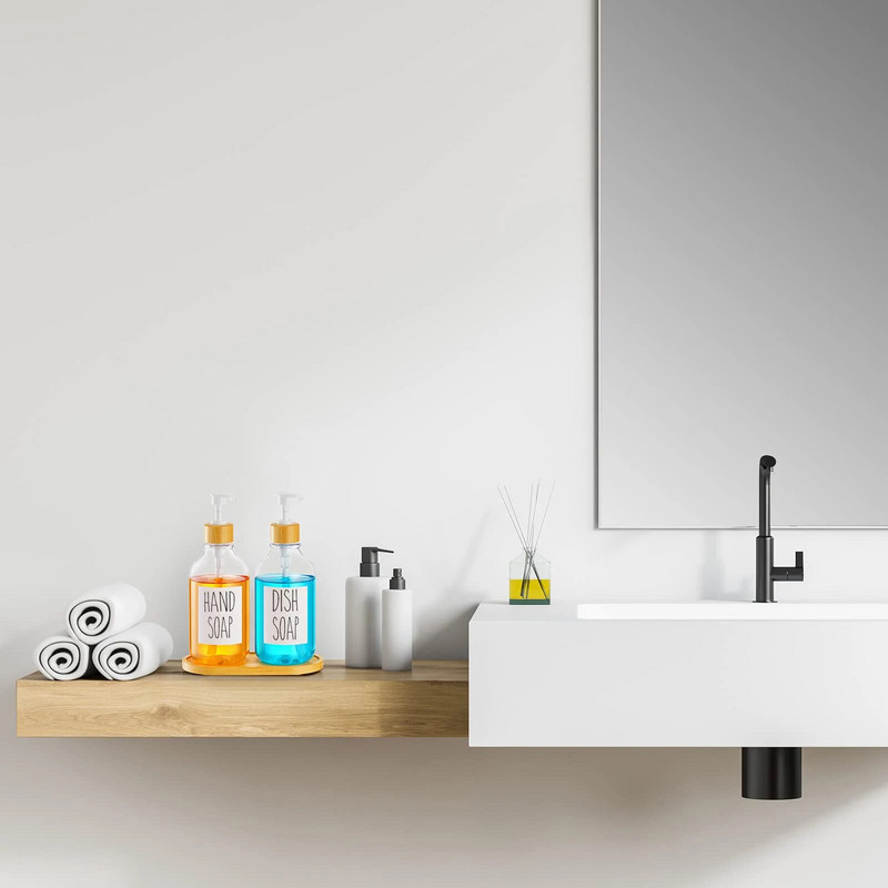 Прозрачен дозатор за сапун за съдове за кухненска мивка Контейнер за бутилка с бамбукова помпа Дозатор за сапун за ръце Бутилка за съхранение на лосион 500 ml