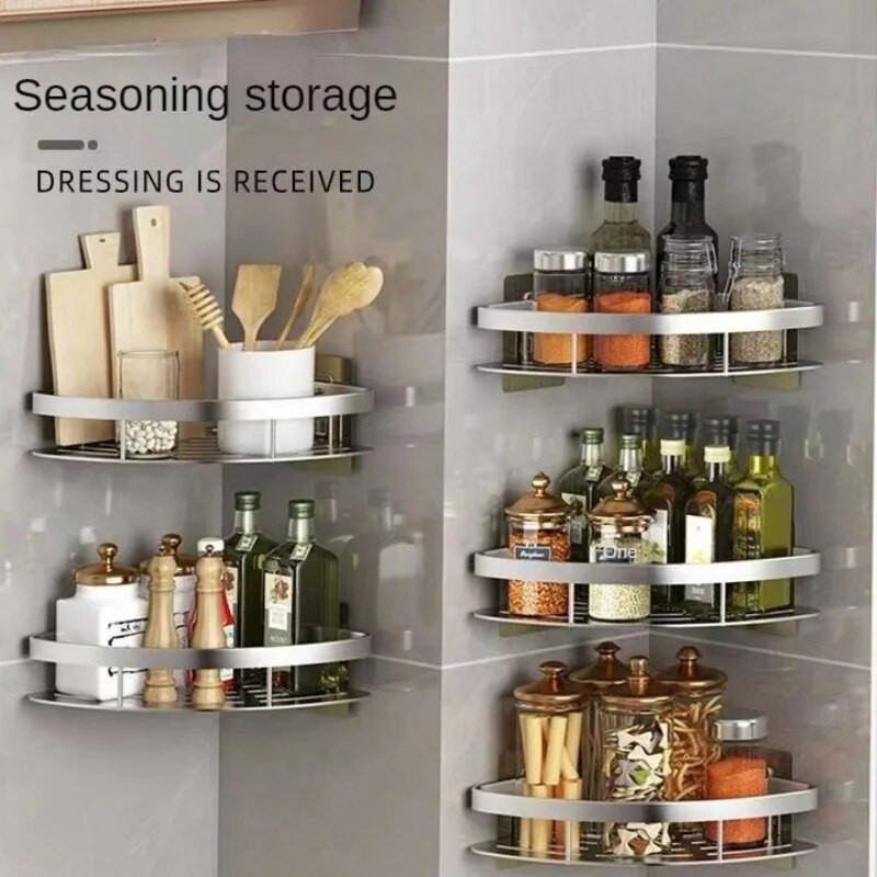 Polica za kupaonicu Stalak za šampone od aluminijske legure Organizator za pohranu šminke Polica za tuš Kupaonski dodaci Kutna polica za zid bez bušenja