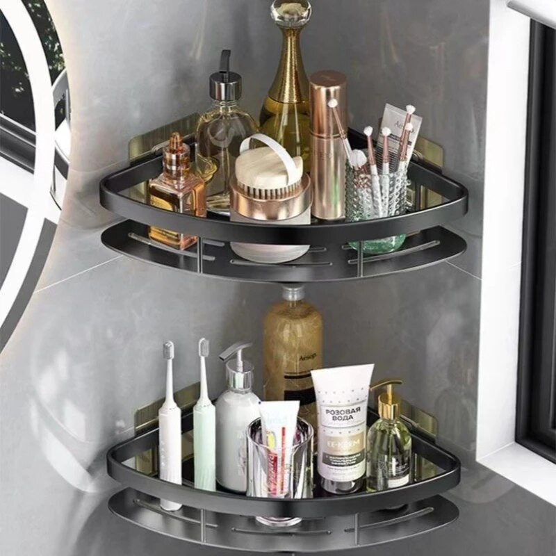 Polica za kupaonicu Stalak za šampone od aluminijske legure Organizator za pohranu šminke Polica za tuš Kupaonski dodaci Kutna polica za zid bez bušenja