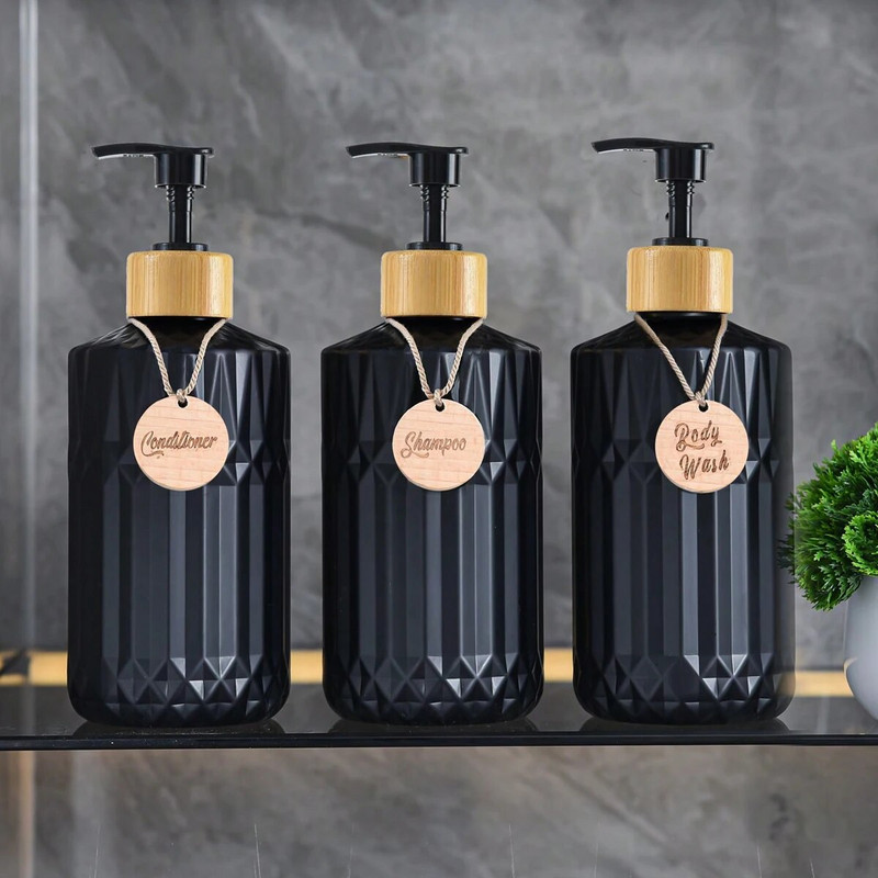 Vannitoa seebi jaoturi pudeli šampooni palsam Bamboo Pump seebipudel korduvtäidetav losjoon puidust siltidega dušikonteiner