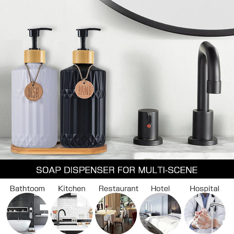 Vannitoa seebi jaoturi pudeli šampooni palsam Bamboo Pump seebipudel korduvtäidetav losjoon puidust siltidega dušikonteiner