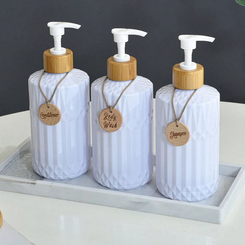 Vannitoa seebi jaoturi pudeli šampooni palsam Bamboo Pump seebipudel korduvtäidetav losjoon puidust siltidega dušikonteiner