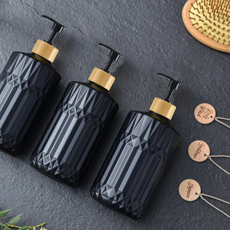 Vannitoa seebi jaoturi pudeli šampooni palsam Bamboo Pump seebipudel korduvtäidetav losjoon puidust siltidega dušikonteiner