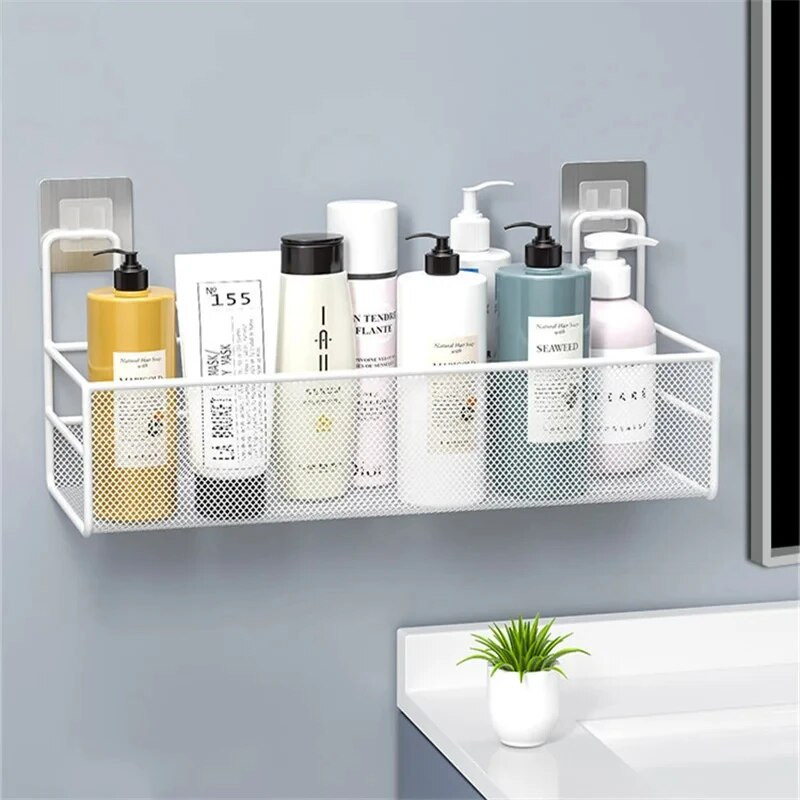 Raft de baie montat pe perete Duș Raft pentru șampon Accesorii pentru toaletă Coș de depozitare pentru condimente Coș de depozitare pentru bucatarie Accesorii pentru baie Organizator pentru baie