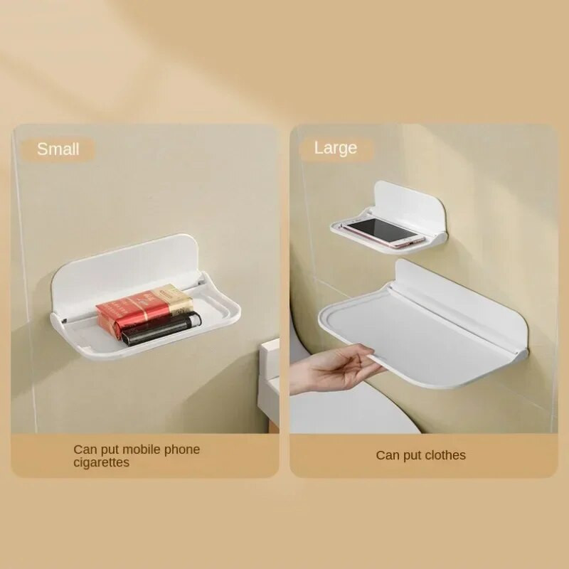 Sulankstoma prie sienos tvirtinama lentyna, taupanti vietą Sulankstoma laikymo lentyna be perforavimo telefono laikiklis „Wi-Fi“ maršrutizatorius, laikymo dėklas Vonios kambarysOrganizer