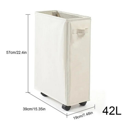 Susukamas skalbinių krepšelis, didelis plonas, sulankstomas, ant ratų, 42 l nešvarių drabužių laikymo dėžė Laisvai pastatoma aukšta sulankstoma skalbimo dėžė
