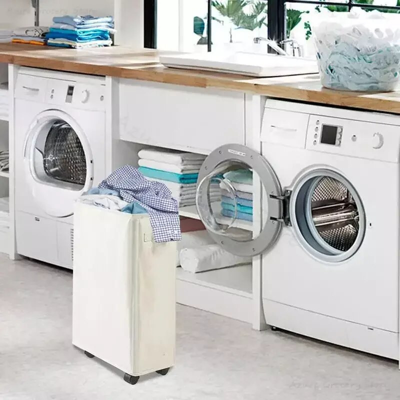 Susukamas skalbinių krepšelis, didelis plonas, sulankstomas, ant ratų, 42 l nešvarių drabužių laikymo dėžė Laisvai pastatoma aukšta sulankstoma skalbimo dėžė