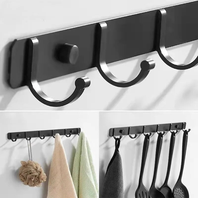 1vnt Space Aliuminio juodos/sidabrinės durelės su kabliuku užpakalinės rūbų kabliukas Vonios rankšluosčio kabliukas Neperforuojamas sieninis kablys laikymo kabliukas vietos taupymui