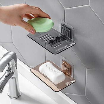 Поставка за сапун без пробиване Монтиран на стена двуслоен държач за сапун Съд за сапунена гъба Аксесоари за баня Сапунерки Самозалепващи се