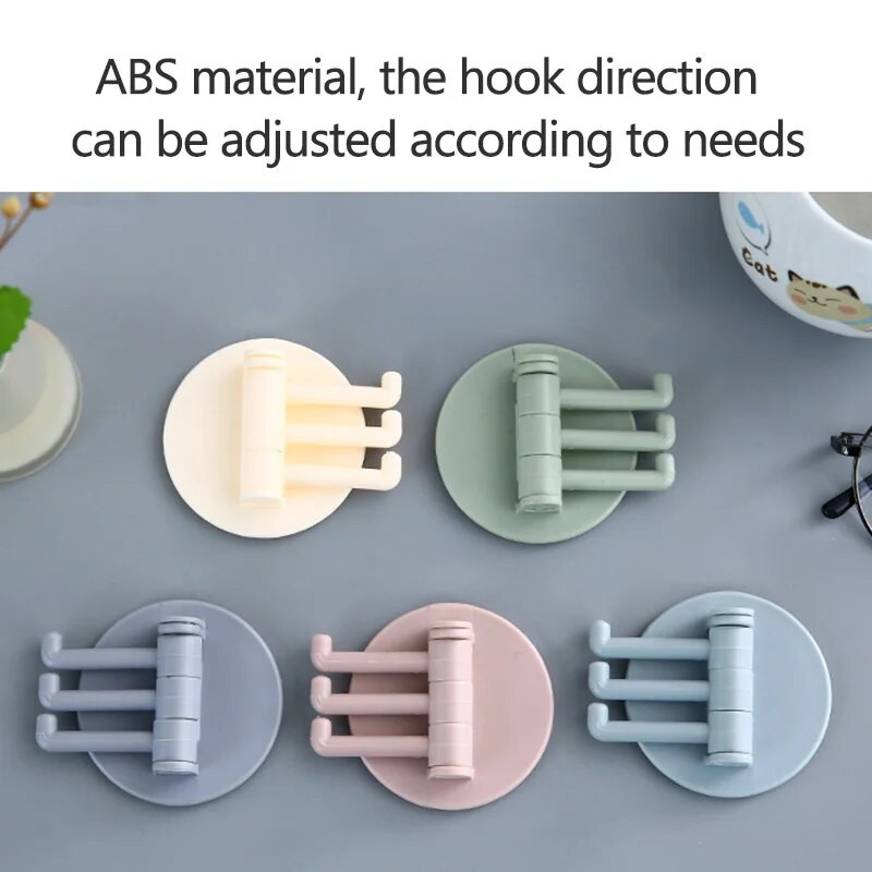 3 spalvų pasukamas lipnus ABS kabliukas be perforavimo sieninių durelių drabužių pakabinamas laikiklis virtuvės vonios kambario laikymo lipnus stovas