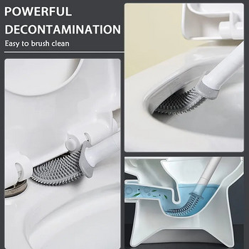 WIKHOSTAR Монтирана на стена четка за тоалетна Силиконова плоска глава на четка Комплект четка за почистване на тоалетна четка Четка за почистване на тоалетна Баня