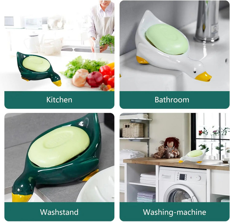 Mielas anties formos muilo indas, savaime nusausinantis muilo laikiklis Muilo stovas, skirtas dušui Vonios kambariui Namų voniai Virtuvės kriauklei plastikinio padėklo laikiklis
