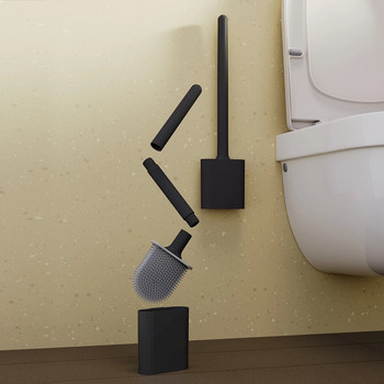 Черна силиконова четка за тоалетна с дълга дръжка Гъвкав почистващ препарат МИНИ четка за баня Бързосъхнещ държач Аксесоари за баня