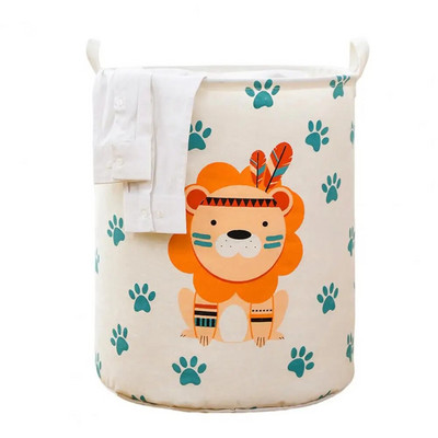 Издръжлива кошница за мръсни дрехи Свободностояща кошница за пране Здрава дръжка Многофункционална кошница за мръсни дрехи с щампа на котешки лъв