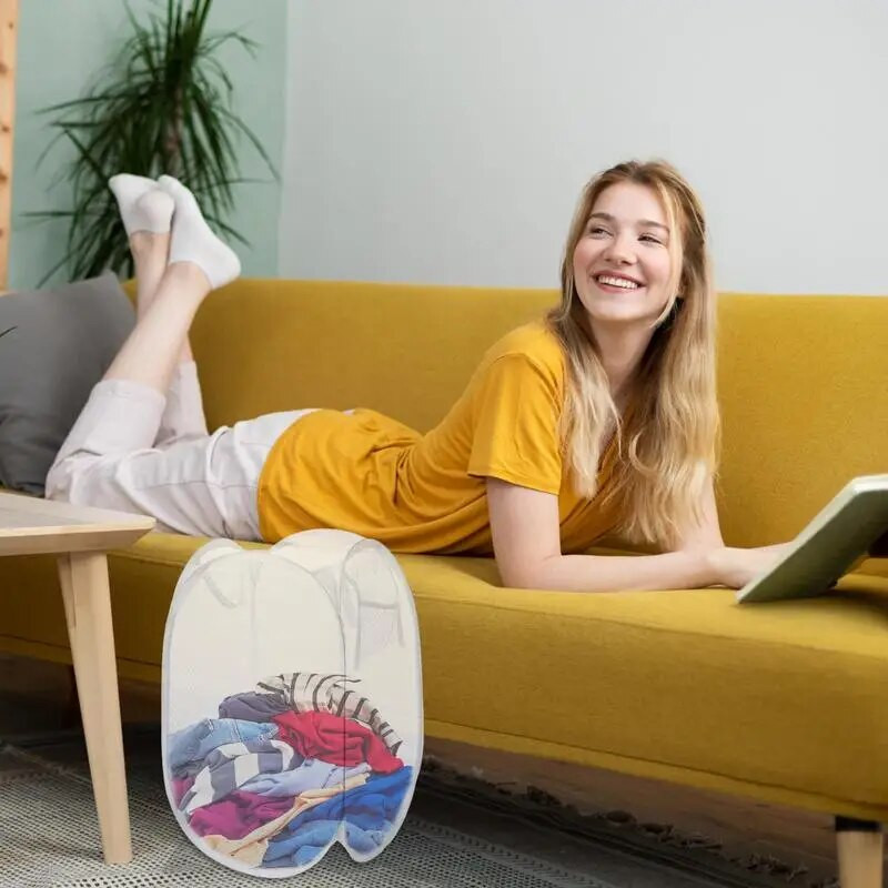 Coș de rufe pliabil Coș de depozitare pentru rufe Coș pliabil din plasă cu mânere de transport pentru haine articole diverse rechizite pentru casă