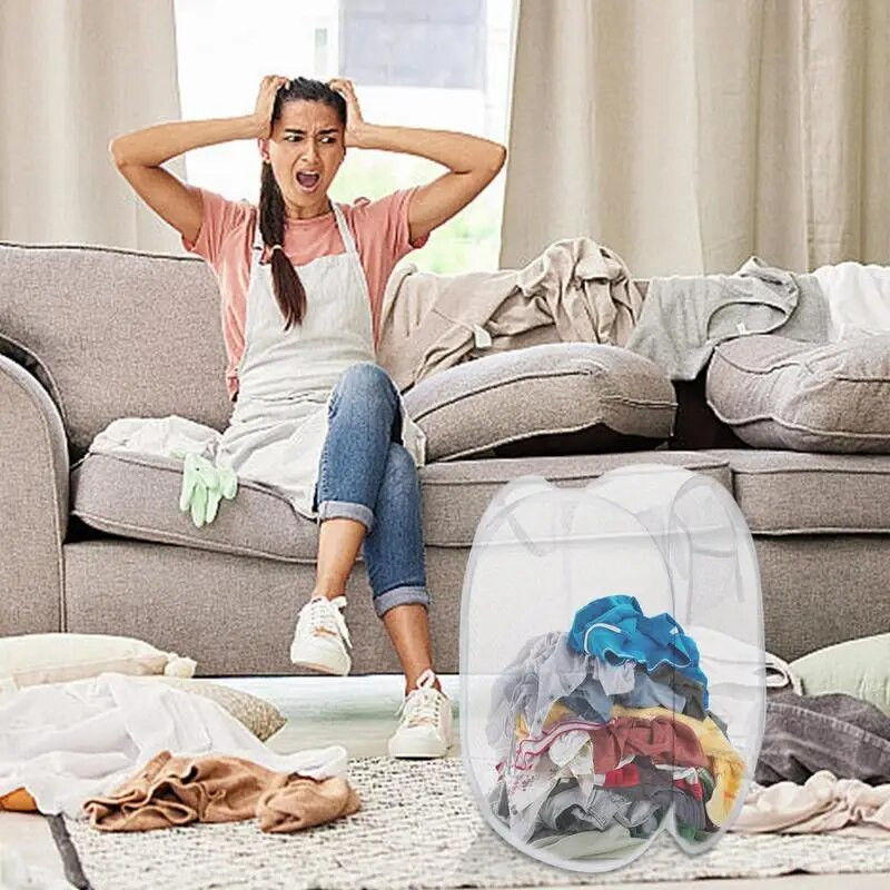 Coș de rufe pliabil Coș de depozitare pentru rufe Coș pliabil din plasă cu mânere de transport pentru haine articole diverse rechizite pentru casă
