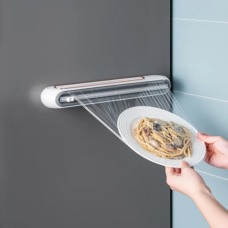 Nauja maistinė plėvelė plastikinė plėvelė pjaustymo dėžutė prie sienos montuojama magnetinė aliuminio folija, slankiklis, tamprus plėvelės pjaustytuvas virtuvės priedai