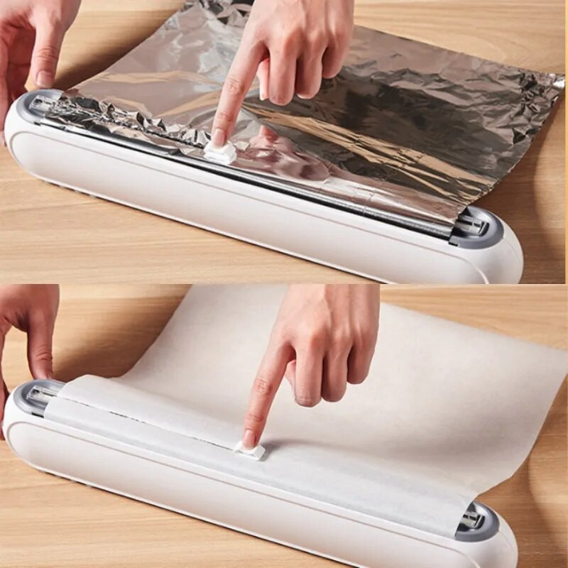 Nauja maistinė plėvelė plastikinė plėvelė pjaustymo dėžutė prie sienos montuojama magnetinė aliuminio folija, slankiklis, tamprus plėvelės pjaustytuvas virtuvės priedai