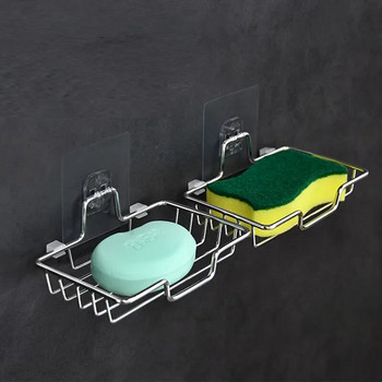 Висококачествена поставка за сапун Стенен държач за сапун Съд за сапунена гъба от неръждаема стомана Аксесоари за баня Съдове Самозалепващи се