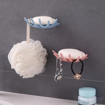 Поставка за сапун Чинии за чинии за баня Кутия за съхранение с дренаж Монтирана на стена Самозалепваща се поставка Сапунерки за стенен душ