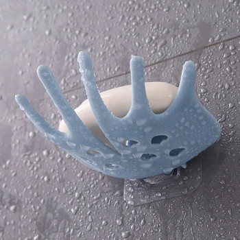 Поставка за сапун Чинии за чинии за баня Кутия за съхранение с дренаж Монтирана на стена Самозалепваща се поставка Сапунерки за стенен душ