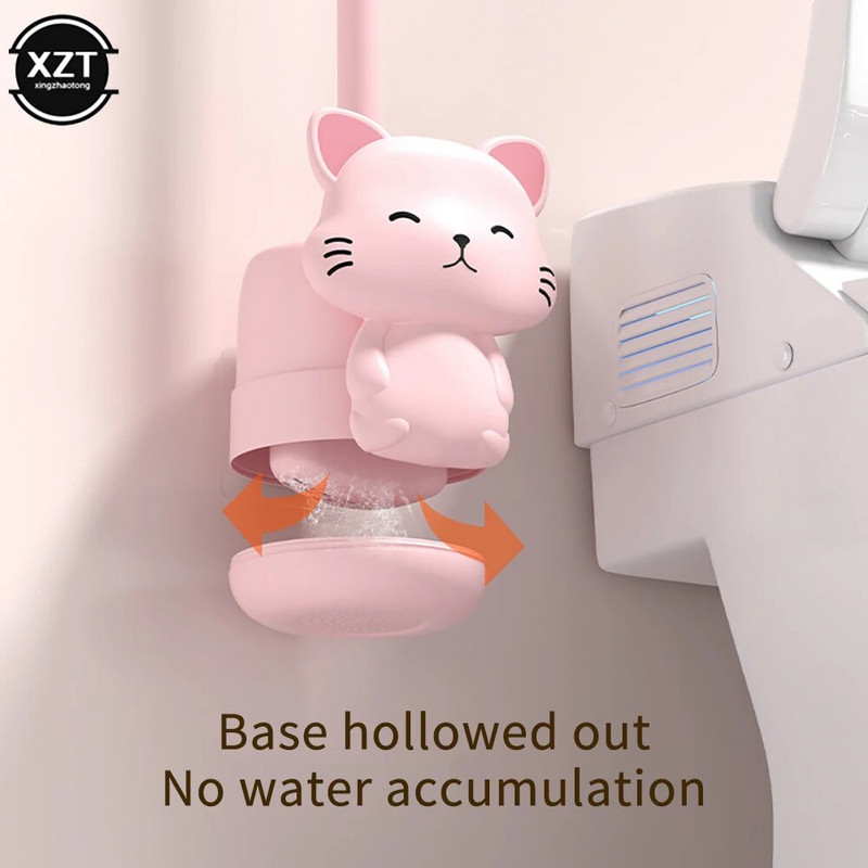 Nincs holtszögű egészségügyi kefe aranyos macska alap hosszú nyelű guggoló gödör tisztítás mosóvécé Artifact WC kefe készletek falra szerelhető