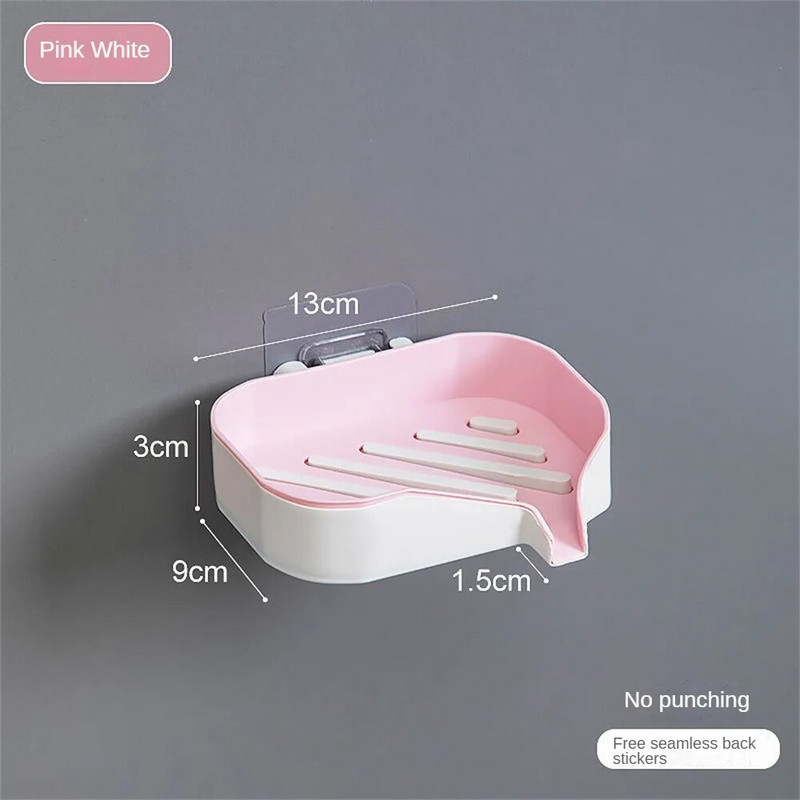 Dvisluoksnis muilo laikiklis prie sienos tvirtinama muilo dėžutės lentynėlė be perforavimo muilo dėžutė Kūrybinė nusausinimo laikymo lentyna Buitinė kontrastinga spalva